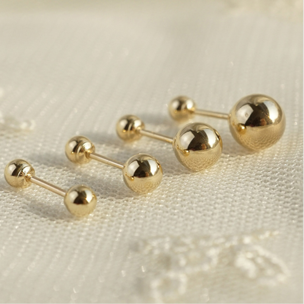 Brisbane - 14K SOLID GOLD BALL PIERCING, 3mm-4mm-5mm-6mm - [9-15 DAY DELIVERY] - SINGLE OR PAIR -