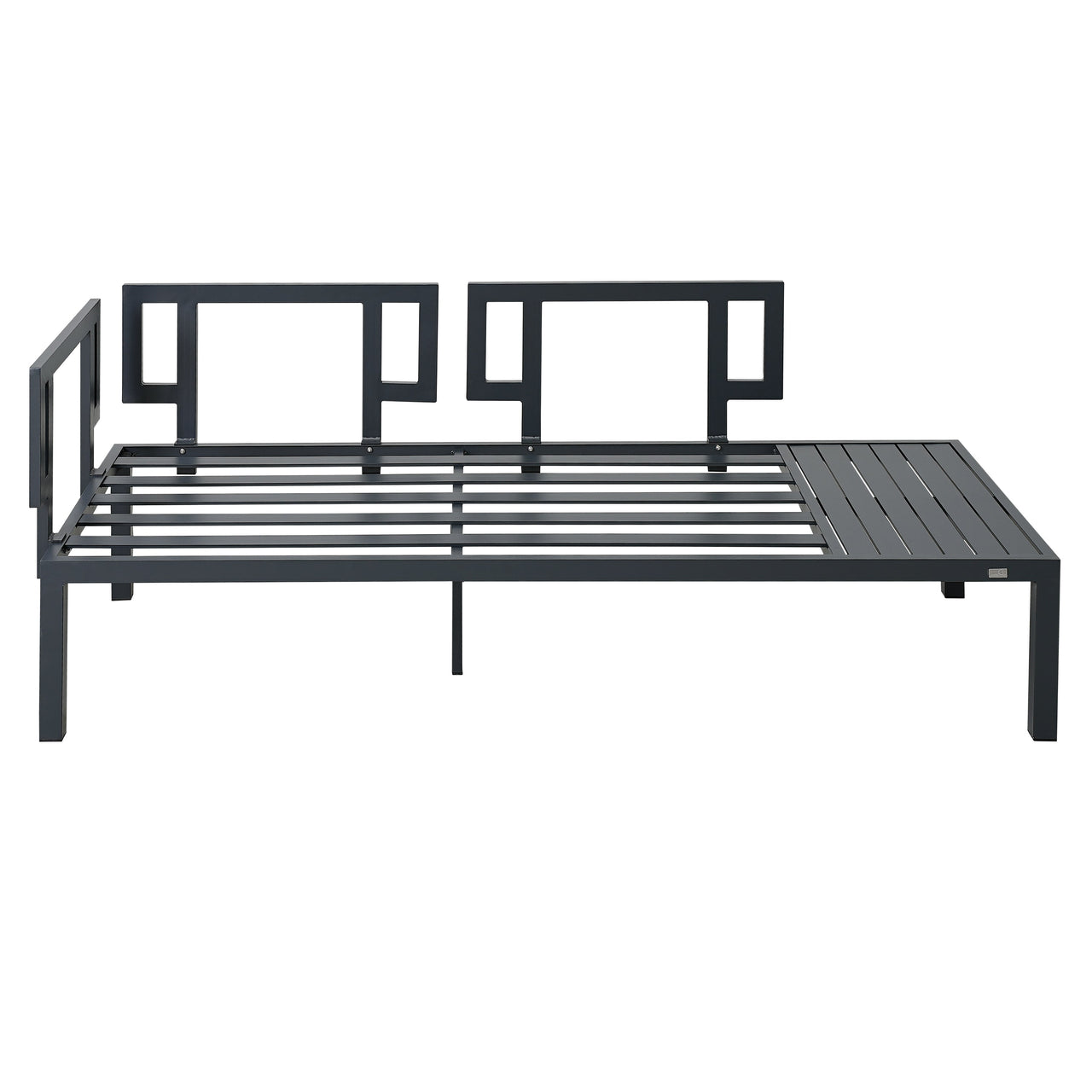 Outdoor 3-Piece Aluminum Alloy Sectional Sofa Set With End Table and Coffee Table,Black Frame+Gray Cushion