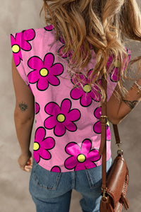 Thumbnail for Printed Round Neck Cap Sleeve T-Shirt - T - 1 COLOR -