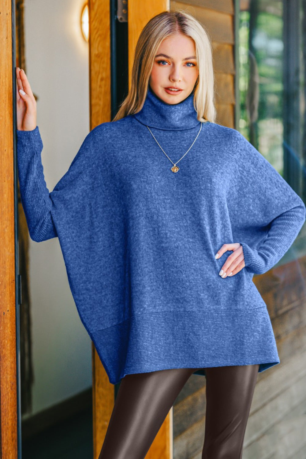 Zenana Oversized Brushed Melange Hacci Turtleneck Sweater - 4 SIZE COMBOS - T - 1 COLOR -