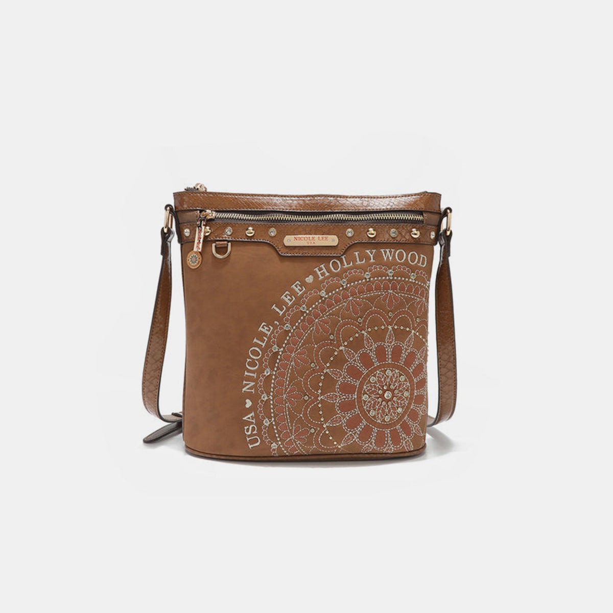 Nicole Lee USA Metallic Stitching Embroidery Inlaid Rhinestone Crossbody Bag - T - 4 COLORS -