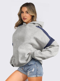 Thumbnail for Contrast Dropped Shoulder Long Sleeve Hoodie - T - 6 COLORS -