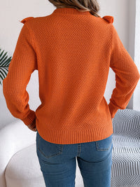 Thumbnail for Ruffled Round Neck Long Sleeve Sweater - T - 1 COLOR -