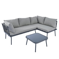 Thumbnail for Modern Outdoor 3-Piece PE Rattan Sofa Set All Weather Patio Metal Sectional Furniture Set With Cushions and Glass Table