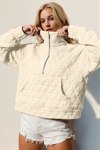 Thumbnail for Double Take Half Zip Long Sleeve Quilted Sweatshirt with Pocket - T - 5 COLORS -