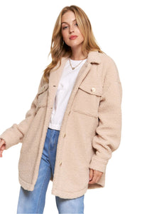 Thumbnail for And The Why Teddy Sherpa Button Down Curved Hem Shacket - T - 1 COLOR -