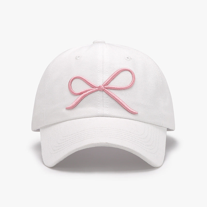 Bow Embroidered Cotton Baseball Cap - T - 7 COLORS -