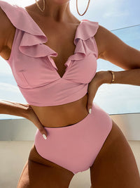 Thumbnail for Ruffled V-Neck Sleeveless Two-Piece Swim Set - T - 8 COLORS -