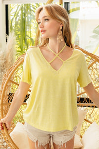 Thumbnail for BiBi Tied Detail Short Sleeve T-Shirt - T - 1 COLOR -