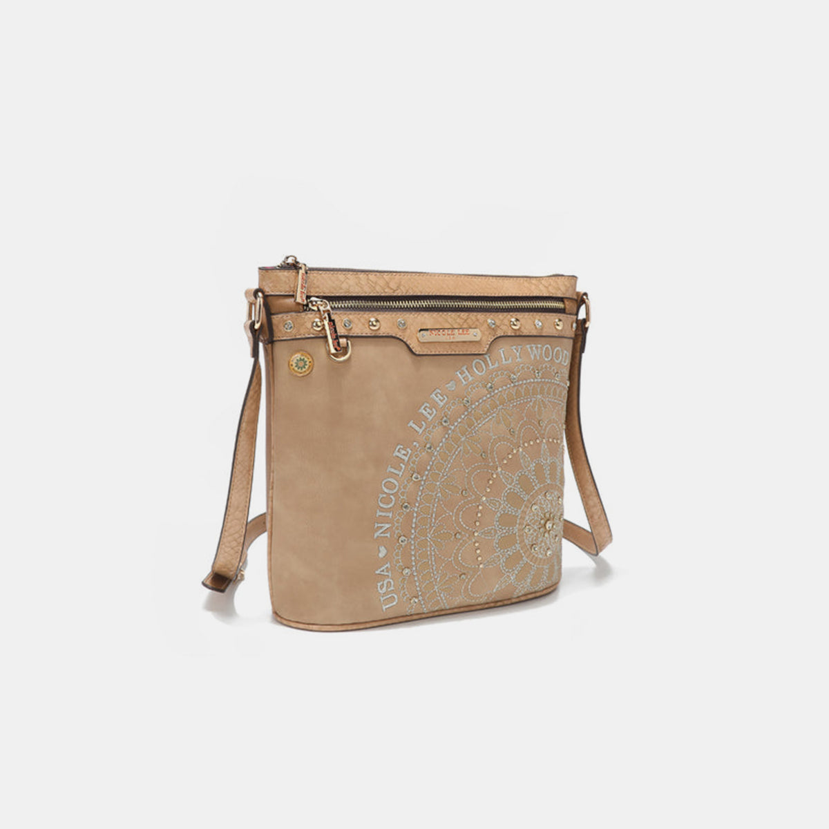 Nicole Lee USA Metallic Stitching Embroidery Inlaid Rhinestone Crossbody Bag - T - 4 COLORS -