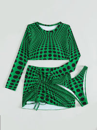 Thumbnail for Polka Dot Long Sleeve Three-Piece Swim set - 3 PCS. - T - 2 COLORS -