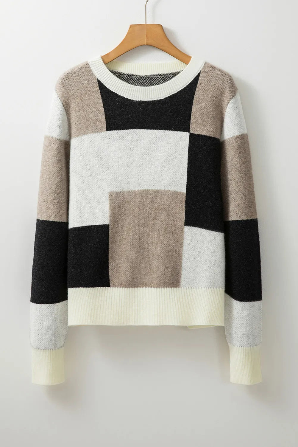 Color Block Round Neck Long Sleeve Sweater - T - 1 COLOR -