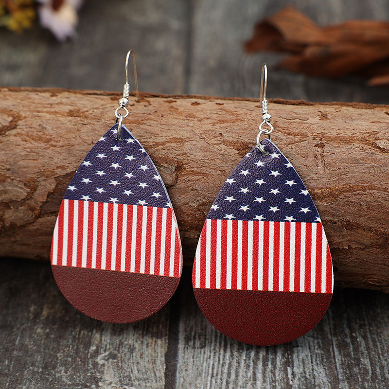 Stars and Stripes PU Leather Teardrop Earrings - T -