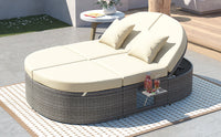 Thumbnail for Outdoor Sun Bed Patio 2-Person Daybed With Cushions and Pillows, Rattan Garden Reclining Chaise Lounge With Adjustable B