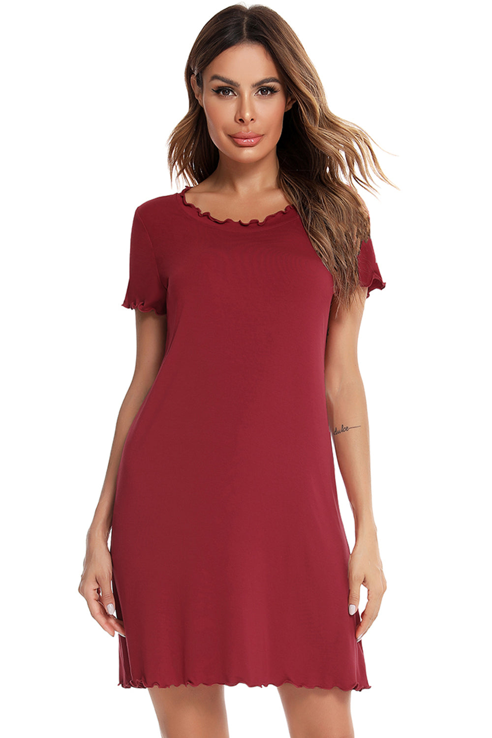 Round Neck Short Sleeve Lounge Dress - T - 3 COLORS -