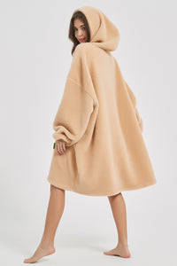 Thumbnail for Lantern Sleeve Oversized Hooded Fuzzy Lounge Dress - 1 LARGE OVERSIZE - T - 2 COLORS -