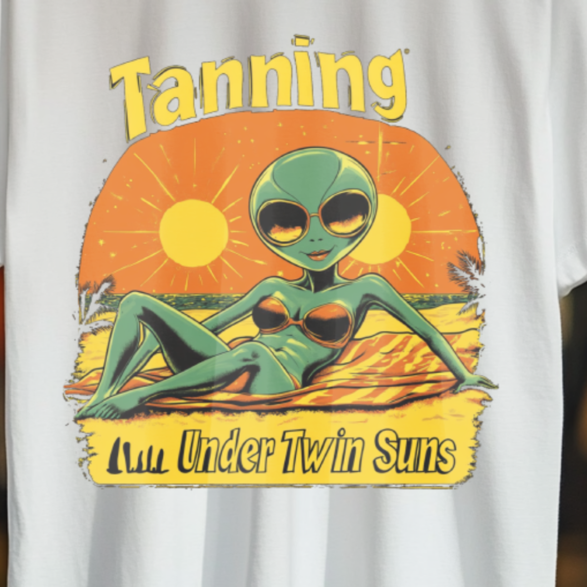 Tanning Under Twin Suns Alien Beach T-Shirt, Alien Tee - 2 COLORS -