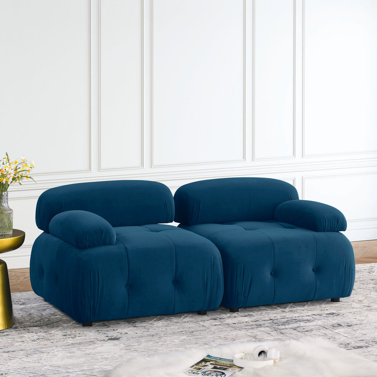 Modular Sectional Sofa, Button Tufted Designed and DIY Combination,L Shaped Couch With Reversible Ottoman, Navy Velvet