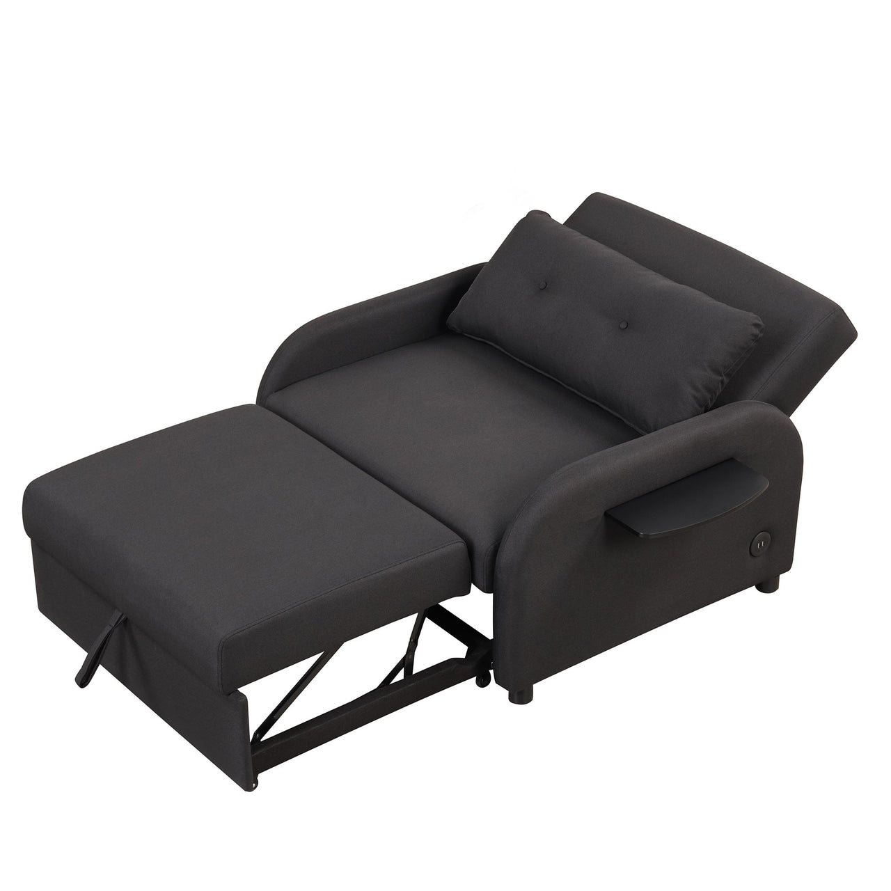 Pull Out Sofa Sleeper 3 in 1 With 2 Wing Table and Usb Charge for Nap Line Fabric for Living Room Recreation Room Black