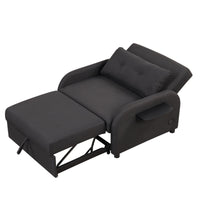 Thumbnail for Pull Out Sofa Sleeper 3 in 1 With 2 Wing Table and Usb Charge for Nap Line Fabric for Living Room Recreation Room Black