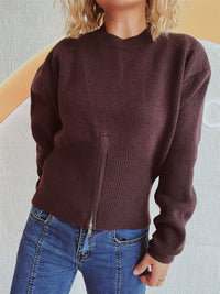 Thumbnail for Round Neck Half Zip Long Sleeve Sweater - 1 OVERSIZE - T - 4 COLORS -