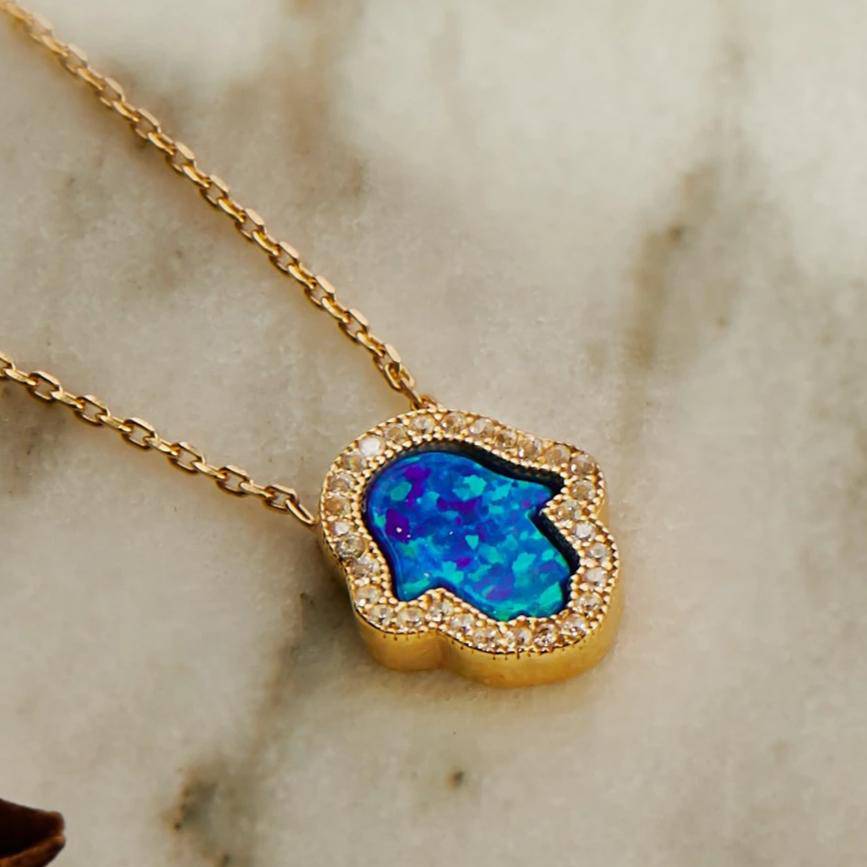 LATELITA - Hamsa Opalite Turquoise Blue Necklace Gold -