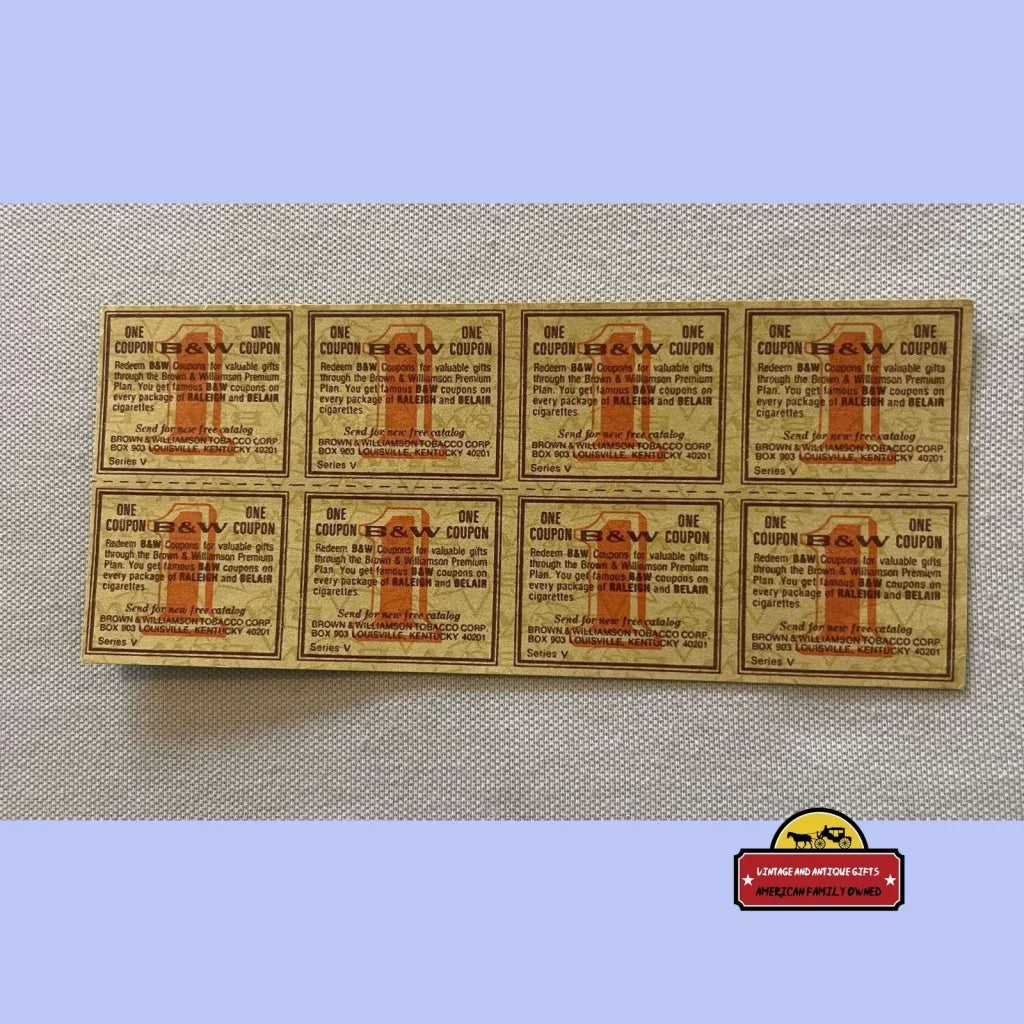 Vintage 1960s - 1970s Uncut Sheet Raleigh B & W Tobacco Coupons Brown and Williamson