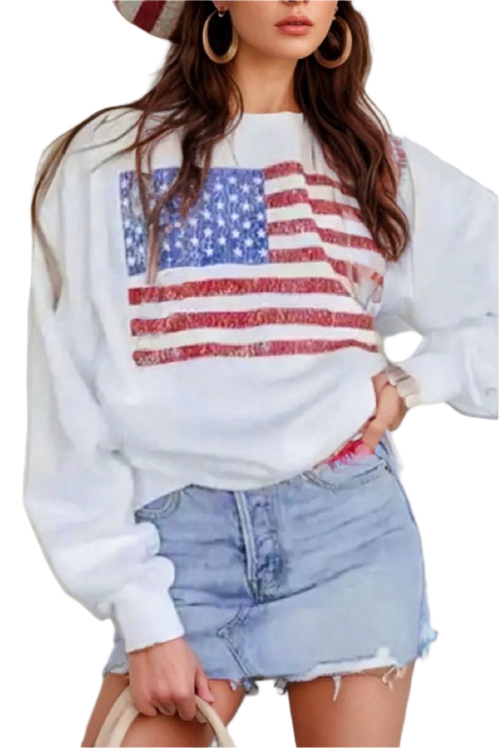 US Flag Round Neck Long Sleeve Sweatshirt - T - 1 COLOR -