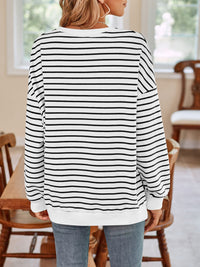 Thumbnail for Striped Round Neck Long Sleeve Sweatshirt - T - 6 COLORS -