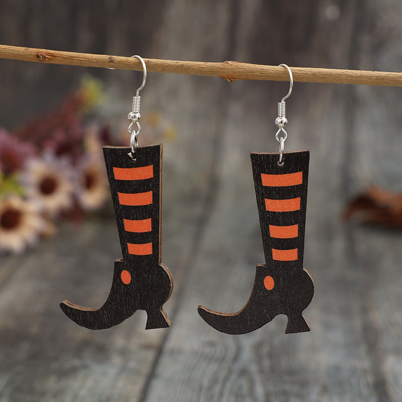 Alloy Wooden Witch Boots Earrings - T - 1 COLOR -