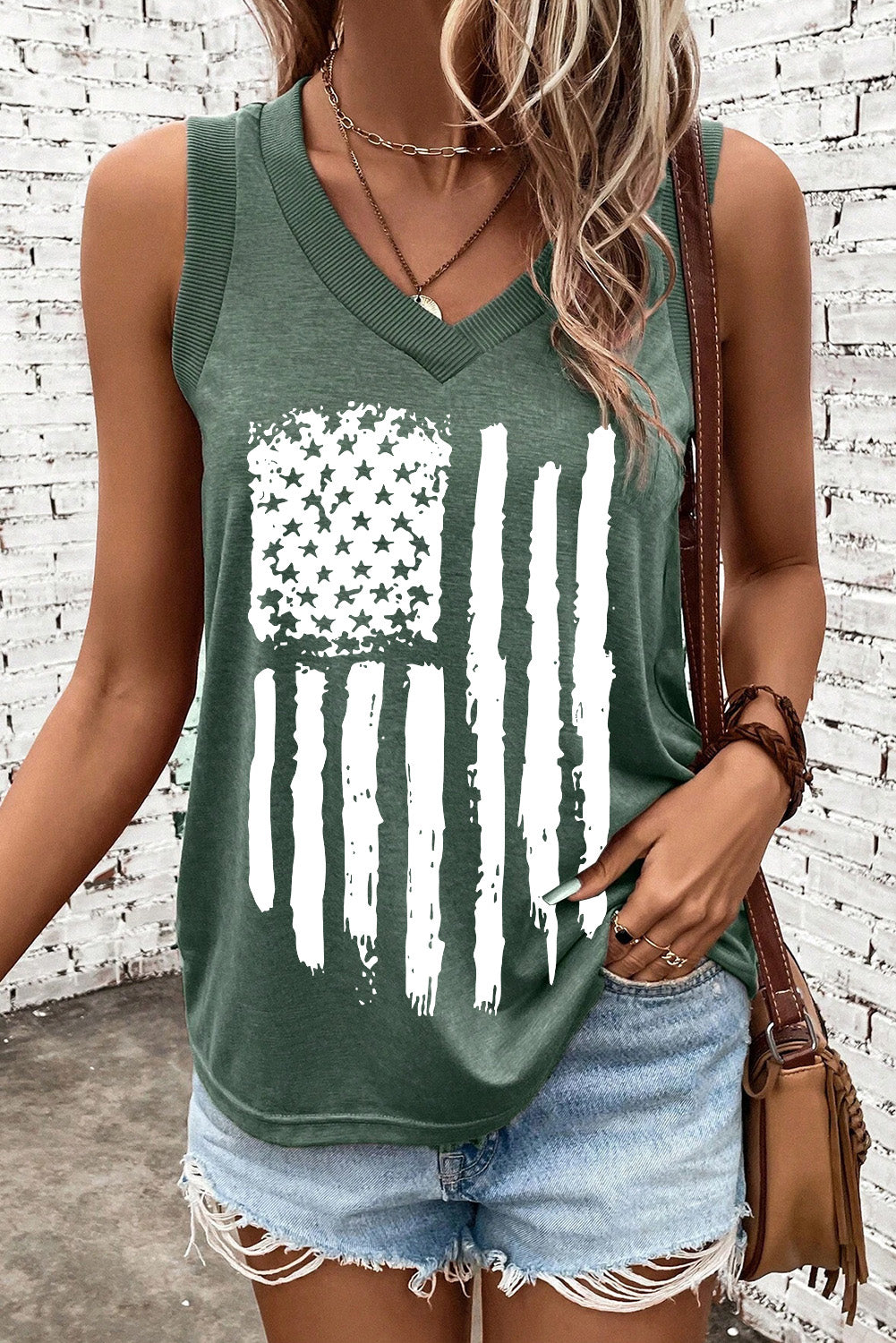 US Flag V-Neck Tank - T - 1 COLOR -