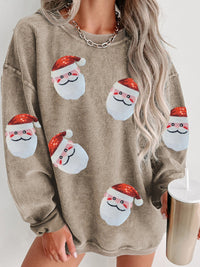 Thumbnail for Sequin Santa Patch Ribbed Sweatshirt - T - 2 COLORS -