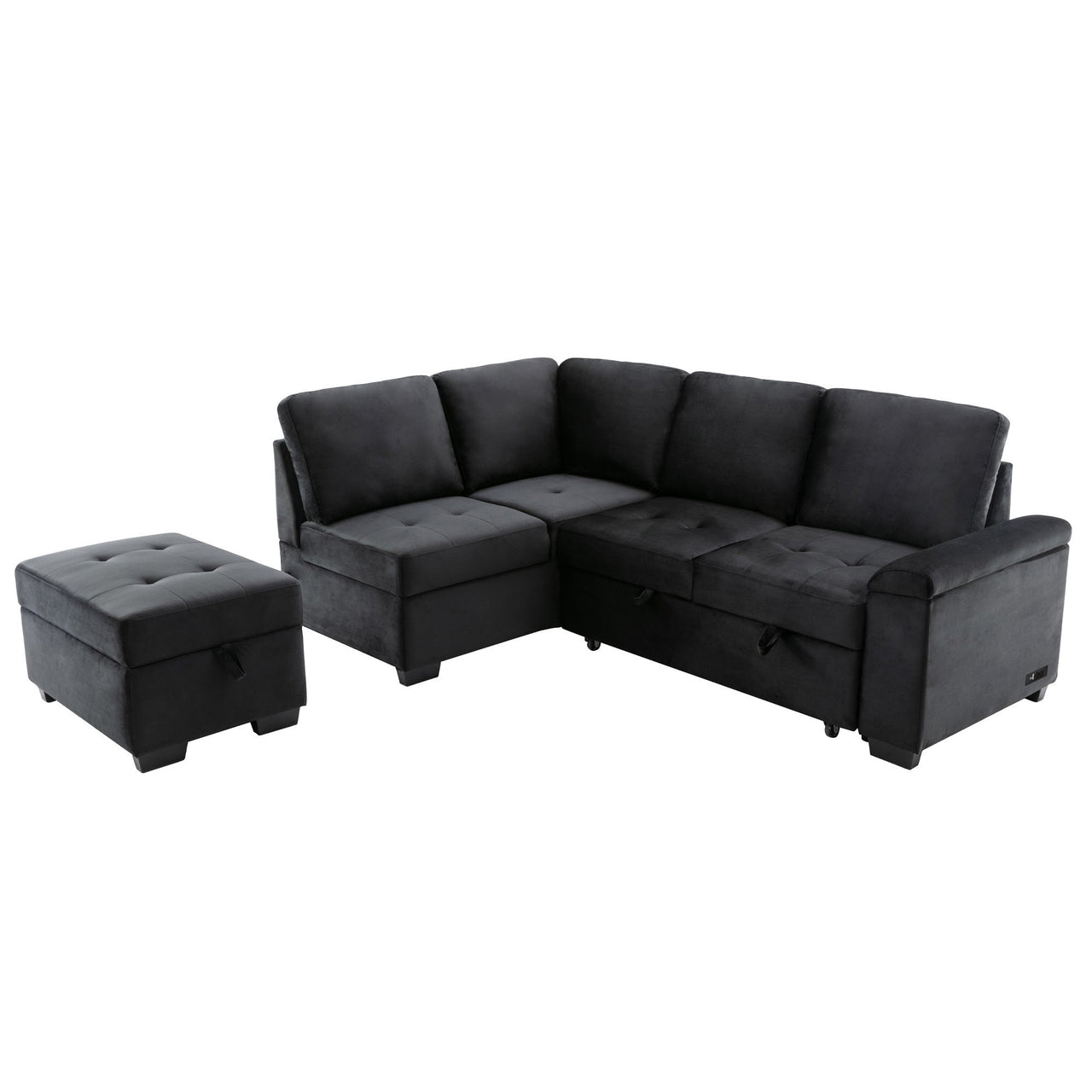 Sleeper Sectional Sofa, L-Shape Corner Couch Sofa-Bed With Storage Ottoman & Hidden Arm Storage & USB Charge  for Living