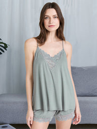 Thumbnail for Lace Detail V-Neck Cami and Shorts Lounge Set - 2 PCS. - T - 1 COLOR -