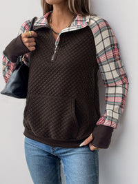 Thumbnail for Perfee Plaid Half Zip Long Sleeve Sweatshirt - T - 1 COLOR -