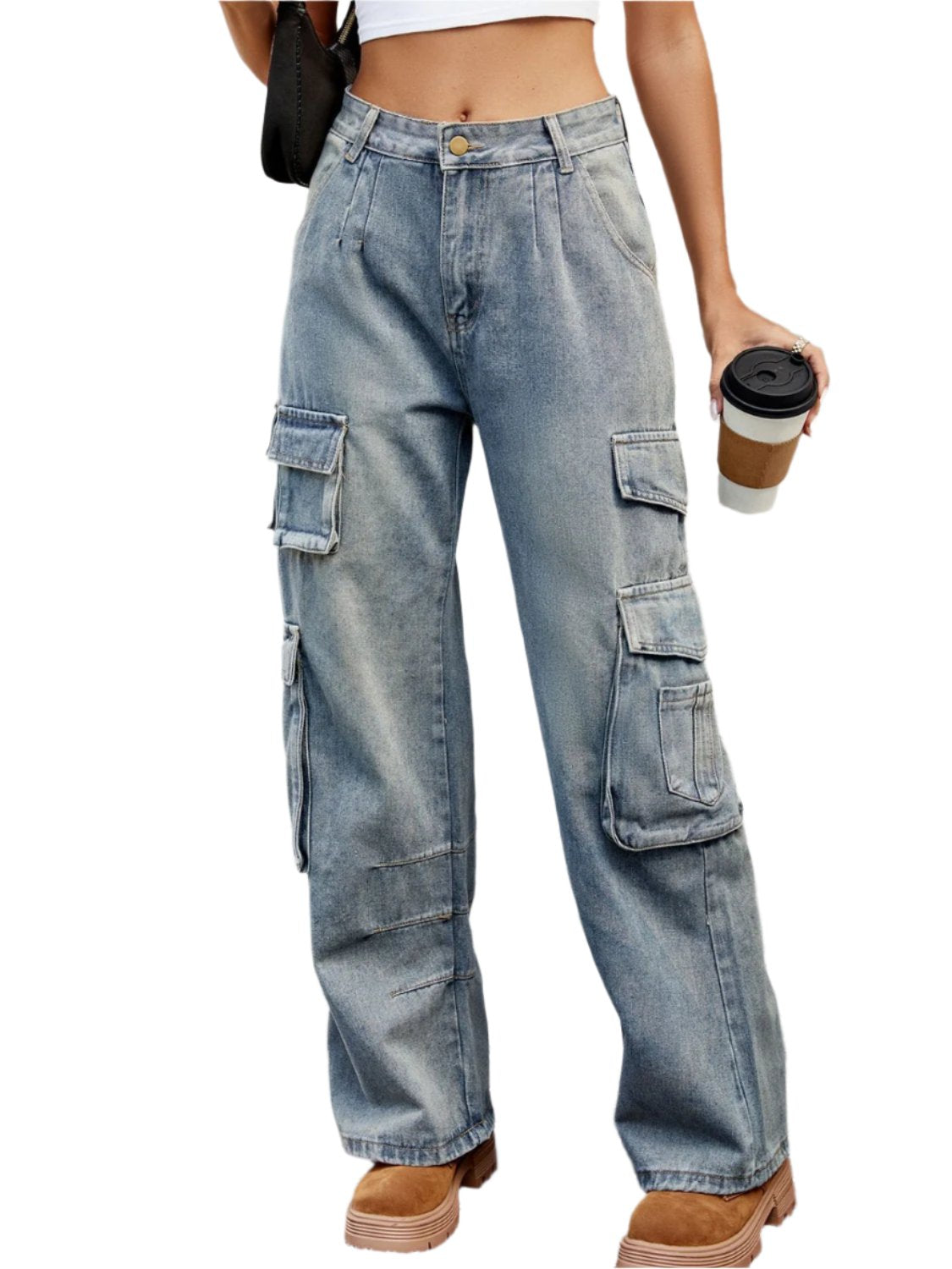 Washed Jeans with Pockets - T - 1 COLOR - CHECK OUT OUR WOMENS PANTS SELECTION! -