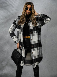 Thumbnail for Plaid Collared Neck Long Sleeve Jacket - T - 2 COLORS -