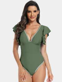 Thumbnail for Plunge Cap Sleeve One-Piece Swimwear - T - 6 COLORS -