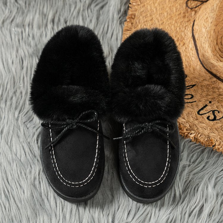 Thermal Fuzzy Tied Round Toe Shoe Boots - T - 2 COLORS -