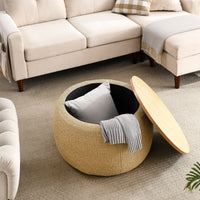 Thumbnail for Round Storage Ottoman, 2 in 1 Function, Work as End Table and Ottoman, Natural (25.5