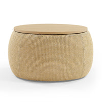 Thumbnail for Round Storage Ottoman, 2 in 1 Function, Work as End Table and Ottoman, Natural (25.5