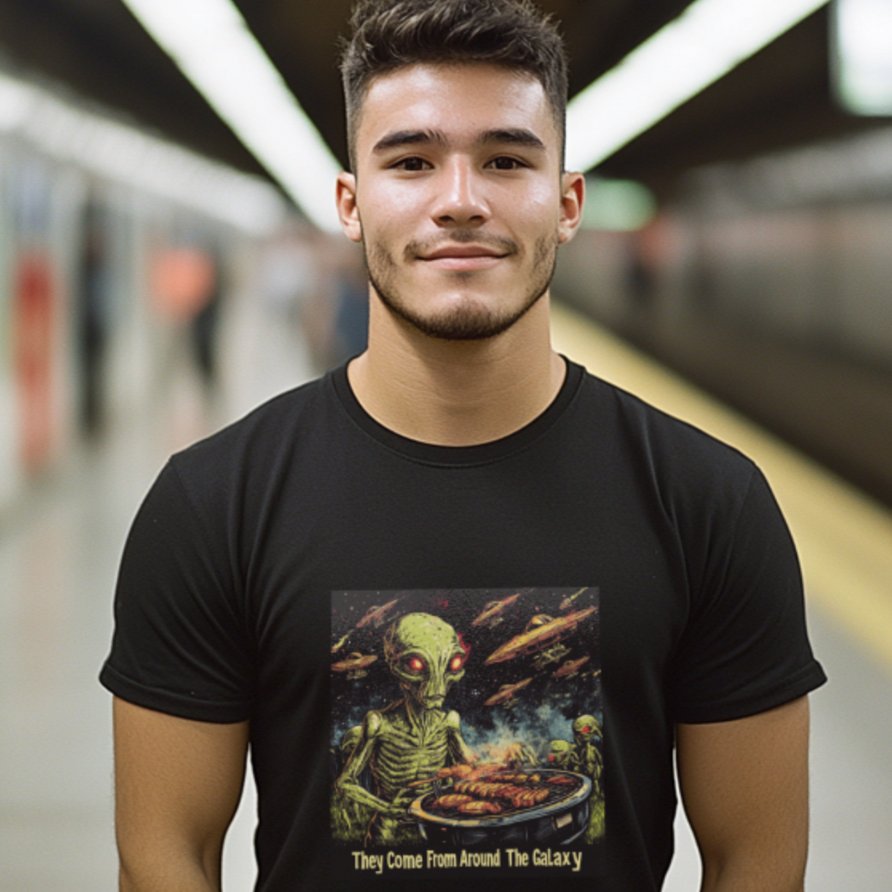 They Come From Around the Galaxy Alien T-Shirt, Alien Grilling Tee - 2 COLORS -