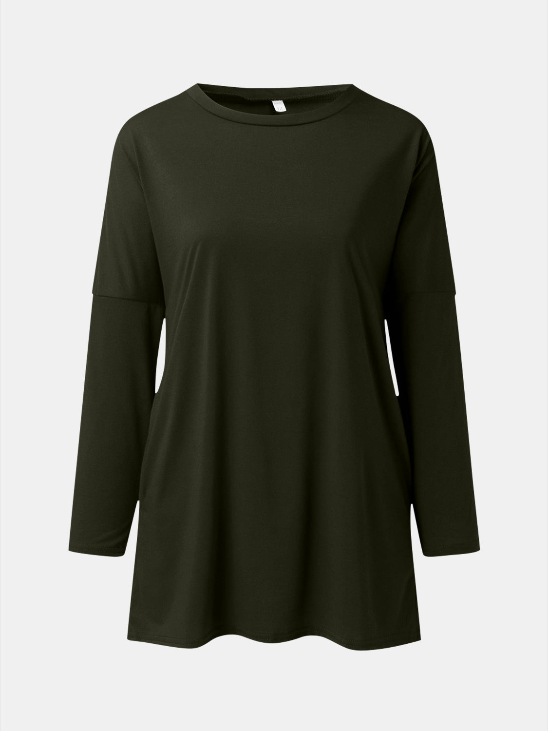 Full Size Round Neck Drapey Long Sleeve T-Shirt - SIZES S THRU 3XL - T - 6 COLORS -