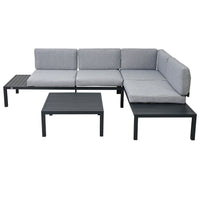 Thumbnail for Outdoor 3-Piece Aluminum Alloy Sectional Sofa Set With End Table and Coffee Table,Black Frame+Gray Cushion