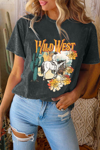 Thumbnail for Wild West Graphic Round Neck Short Sleeve T-Shirt - T - 1 COLOR -