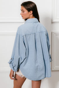 Thumbnail for BiBi Button Down Stitch Detail Shirt with Chest Pockets - T - 1 COLOR -