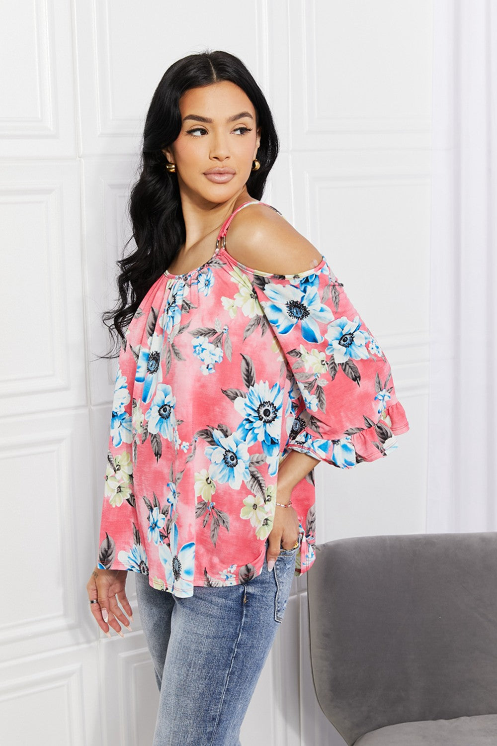 Sew In Love Full Size Fresh Take  Floral Cold-Shoulder Top - SIZES S THRU 3XL - T - 1 COLOR -