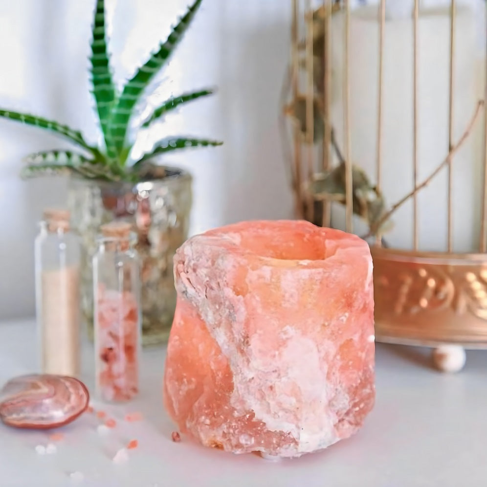 Zenys UK - Handcrafted Himalayan Salt Candle Holder - 2 COLORS - SINGLE OR SET OF 4 -