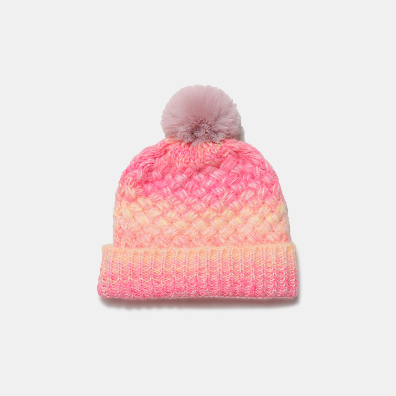 Gradient Knit Hat with Pompom - T - 6 COLORS -