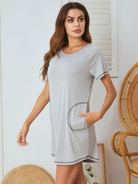 Thumbnail for Round Neck Short Sleeve Lounge Dress - T - 3 COLORS -